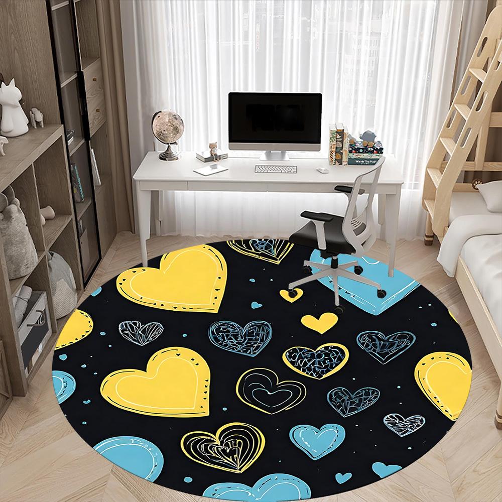 1pc Heart Pattern Chair Carpet for Office, Round Non Slip Durable Large Size Office Carpet, Suitable for Office