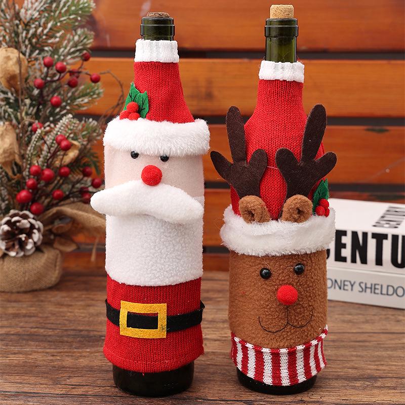 Knitted Velvet Santa Wine Bottle Cover and Hat