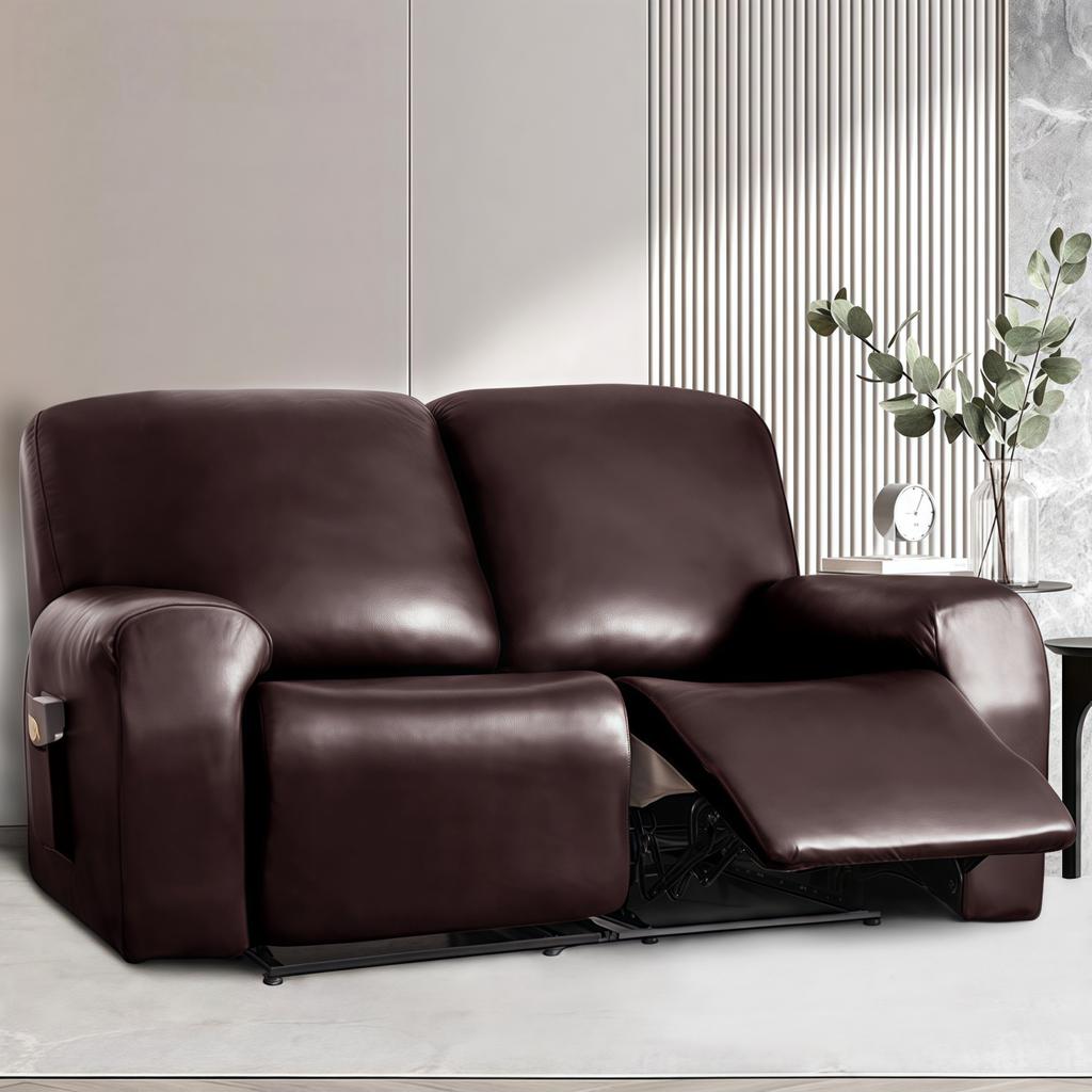 Waterproof Loveseat Sofa Recliner Cover 2-Seater with Side Pockets Stretch PU Leather Recliner Sofa Cover Living Room