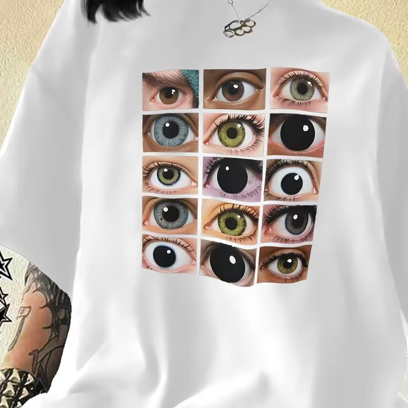 Unisex T-Shirt Mode Y2k Lässig Augenprint Rundhals Kurzarm Locker Schwarzes T-Shirt Ganzjahres Damen Oberteile