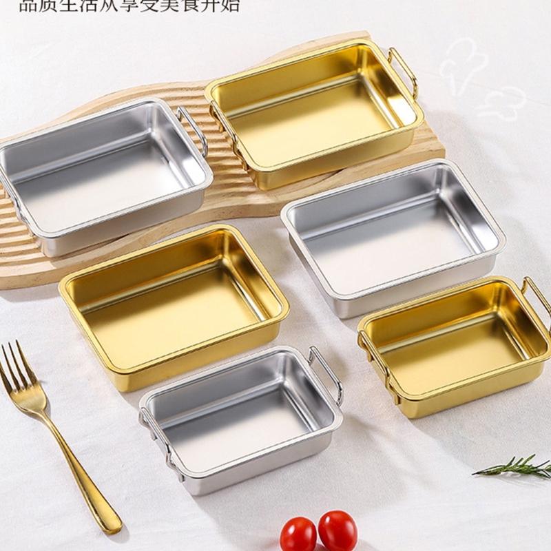 Rectangle Oven Tray for Casserole Bread Pizza Stainless Steel Deep Roasting Pan with Portable Handle Kitchen Accessories