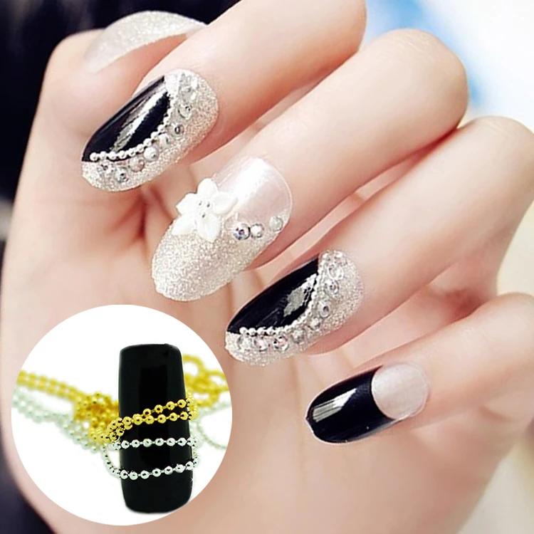 100cm 3D Gold Nails Metal Chain Bead Micro Tips DIY Steel Ball Punk Style Nail Art Decoration Beauty Accessories Nails Accessory