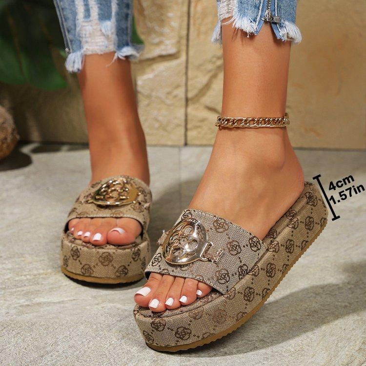 Fashion Women Luxury Floral Decor Slide Sandals Summer Platform Casual Thick Flat Soles Outdoor Beach Office Party Sexy Elegant Spring