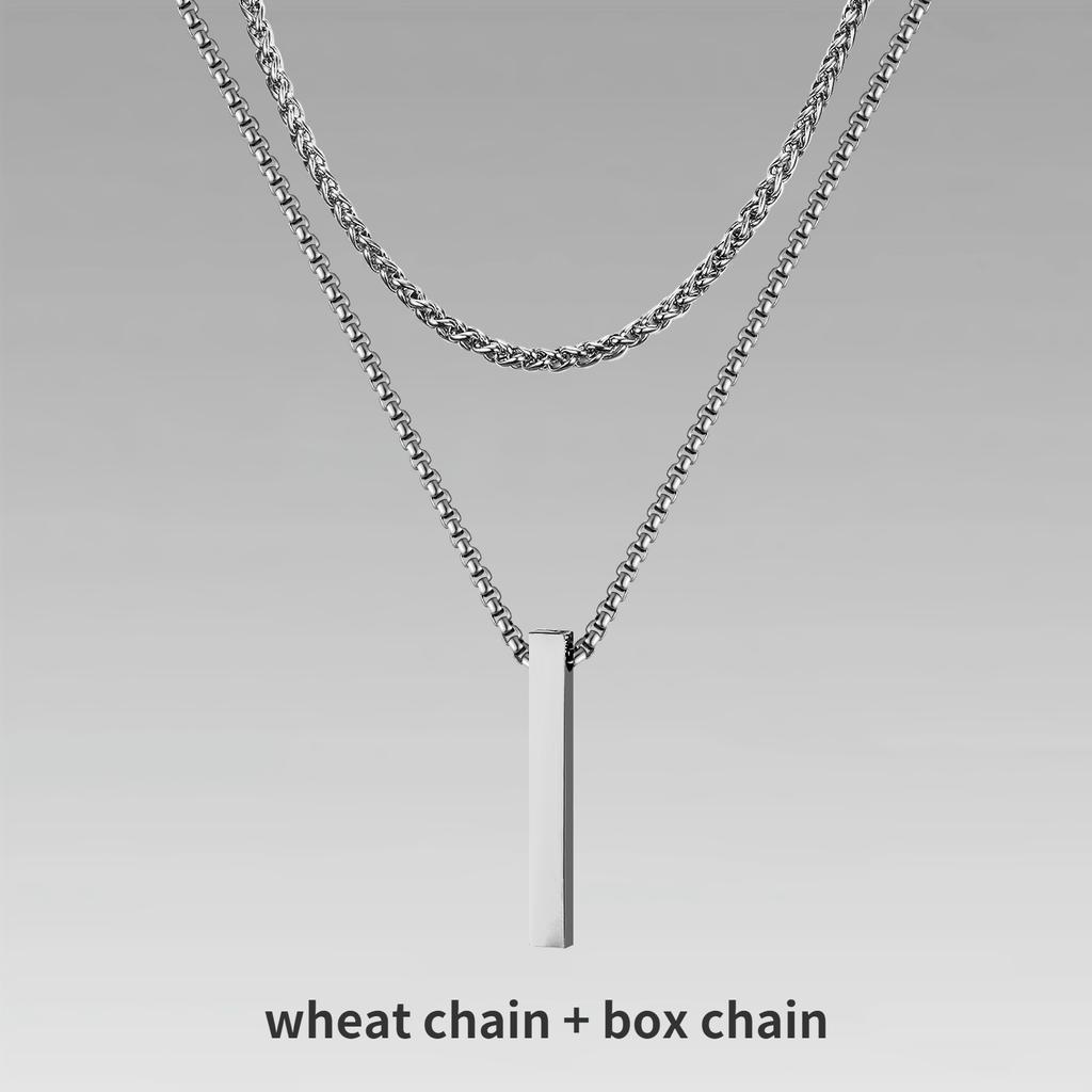 Vnox 3D Vertical Bar Necklaces for Men, Layering Stainless Steel Geometric Pendant, Layered Wheat Rope Cuban Chain, Boy Collar
