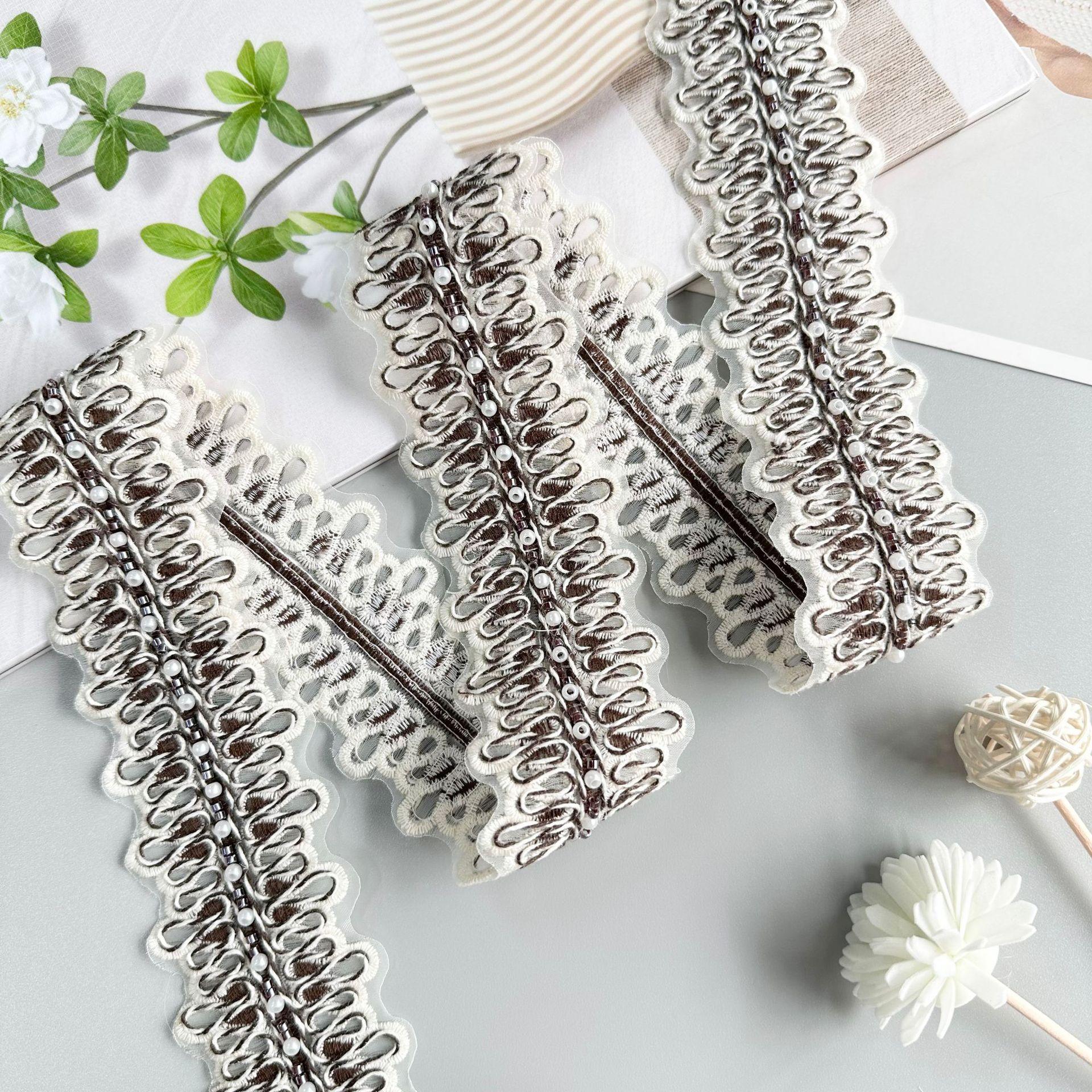 

Embroidery Barcode Lace 5Cm Beads Car Bone Line Decorative Clothing Window Decoration Luggage Shoes And Hats Accessories Lace Accessories T3181 brown one size