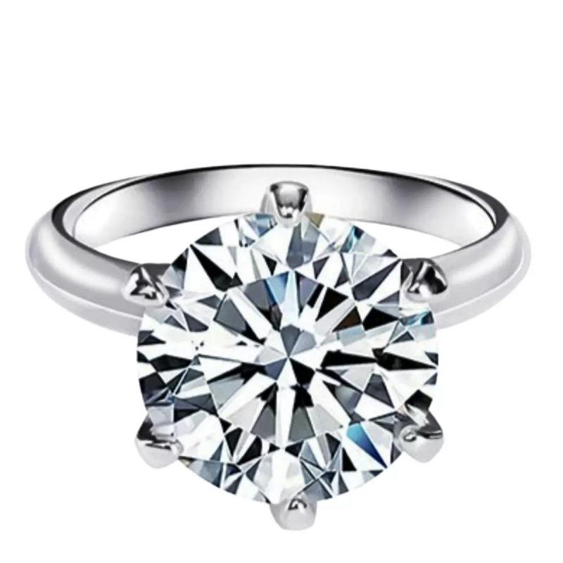 Elegant 5 Carat Six-Prong Zirconia Ring with Eight Hearts and Arrows - Perfect for Couples or Proposals