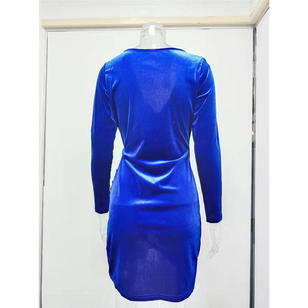 Women's elegant solid color long-sleeved V-neck sexy short dress clothes sale