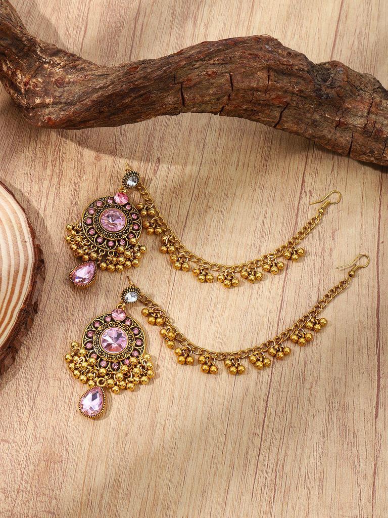 Retro Ethnic Long Tassel Rhinestone Zirconia Earrings for Women - Court Style Statement Drops