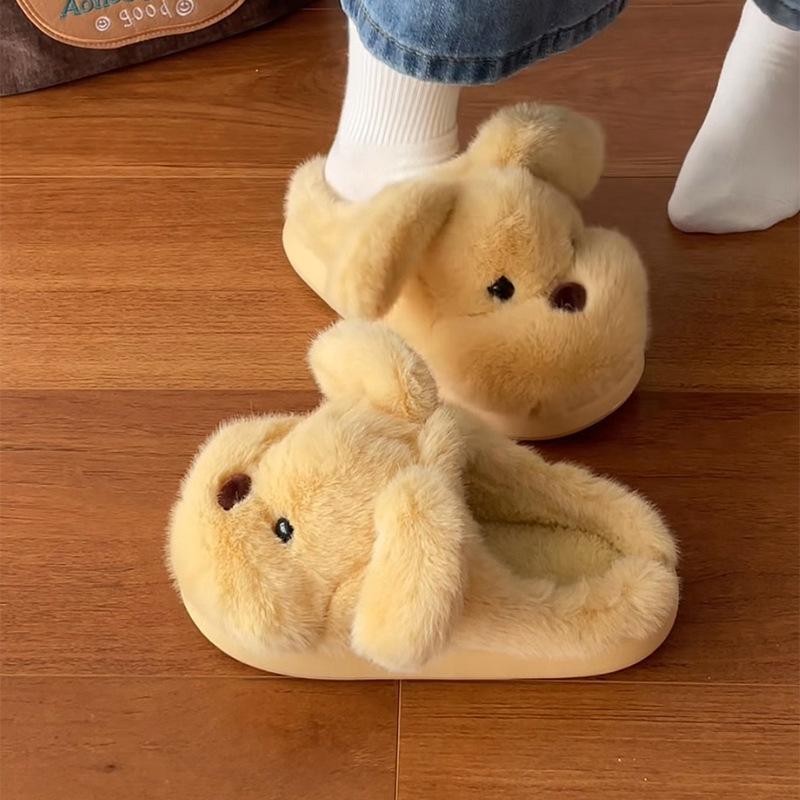 

Fashion Winter Women Slippers 2025 New Warm Fluffy Comfortable Shoes Couples Home Slippers Cute Cartoon Dog Indoor Floor Home Slippers 36-37 жёлтый