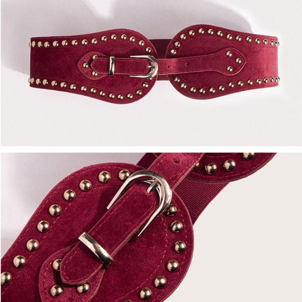 Spicy Girl Suede Rivet Belt PU Leather Wide Waistband Fashion Pu Leather Corset  Skirt Accessories