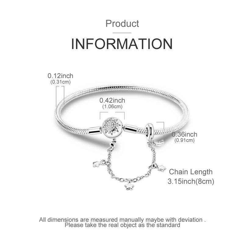 Bracelet 925 Silver Bracelet 17-20CM Love Heart Zircon Original Bracelets Fit Charms Bracelets Jewelry Gifts
