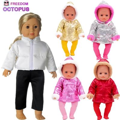 Down Jacket For 18 Inches American Doll Cute Fur Collar Hoodie Doll Clothes Suit Fit 43cm New Baby OG Girl Dolls Best Gift Shoes