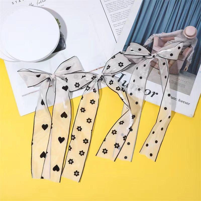 Bow Webbing Korean Flocking Yarn,10 Yards Width 4cm Polka Dot Snow Yarn Flower Packaging Baking Gift Straps Hair Accessories DIY