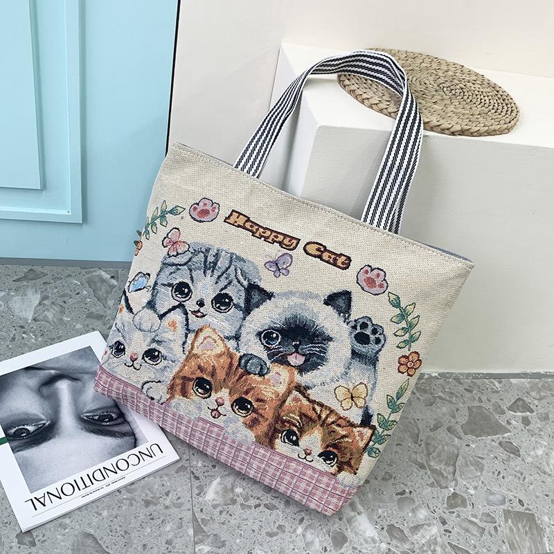 

Сумка через плечо Холщовая сумка Жаккардовая вышивка Мультяшная сумка Сумка через плечо Женская сумка Ручная студенческая для покупок