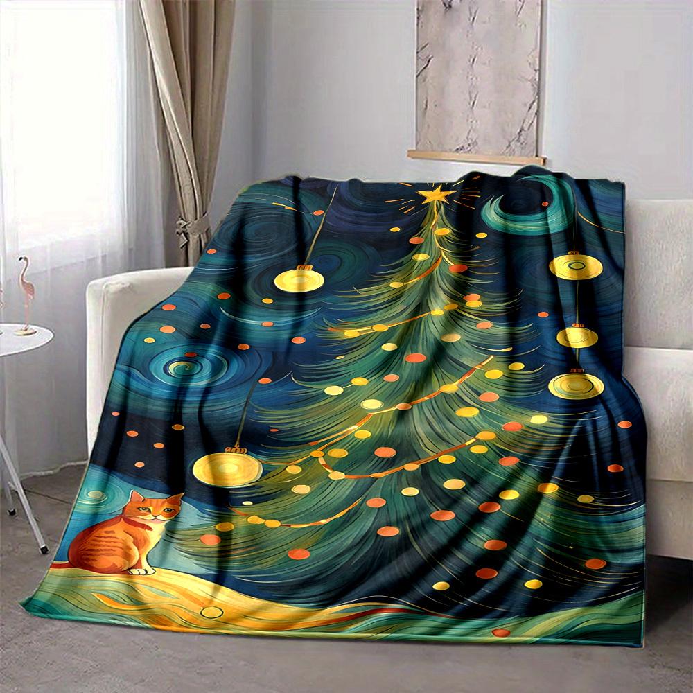 1pc Christmas Cat Blanket, Lightweight Flannel Throw Blanket for Sofa, Bed, Travel, Camping, Living Room, Office, Couch, Chair, and Bed