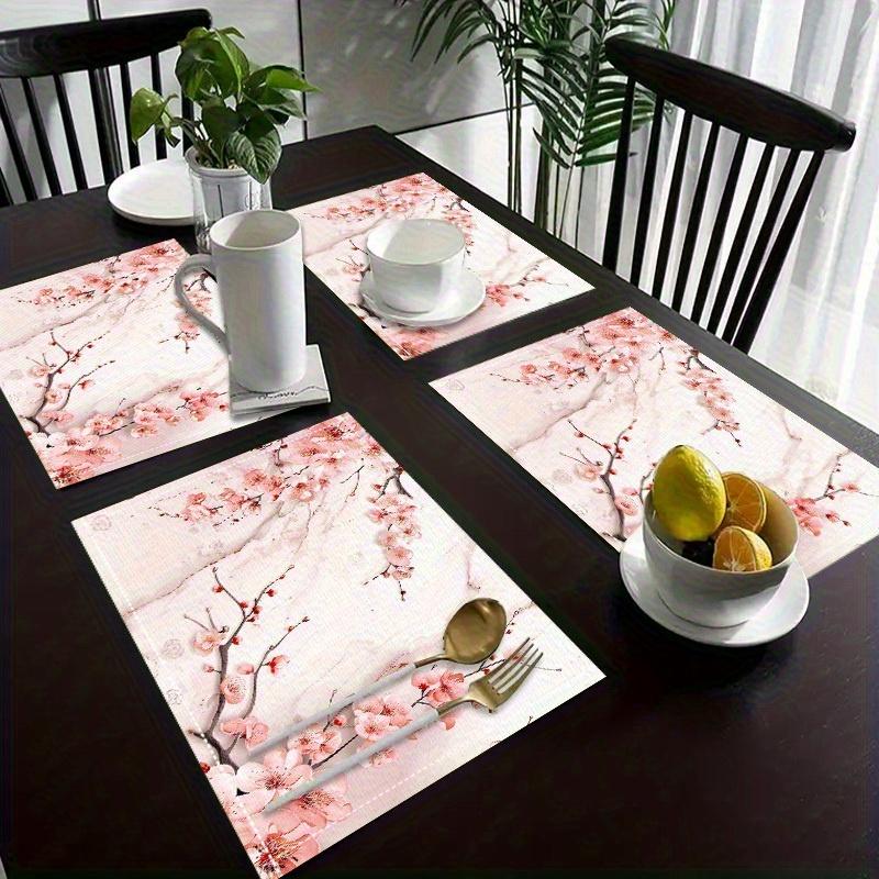 4pcs Placemats Set, Cherry Blossom Theme Tablecloth and Placemats, Perfect for Dining Tables, Coffee Tables, Home Decor, Kitchen, Restaurant Party
