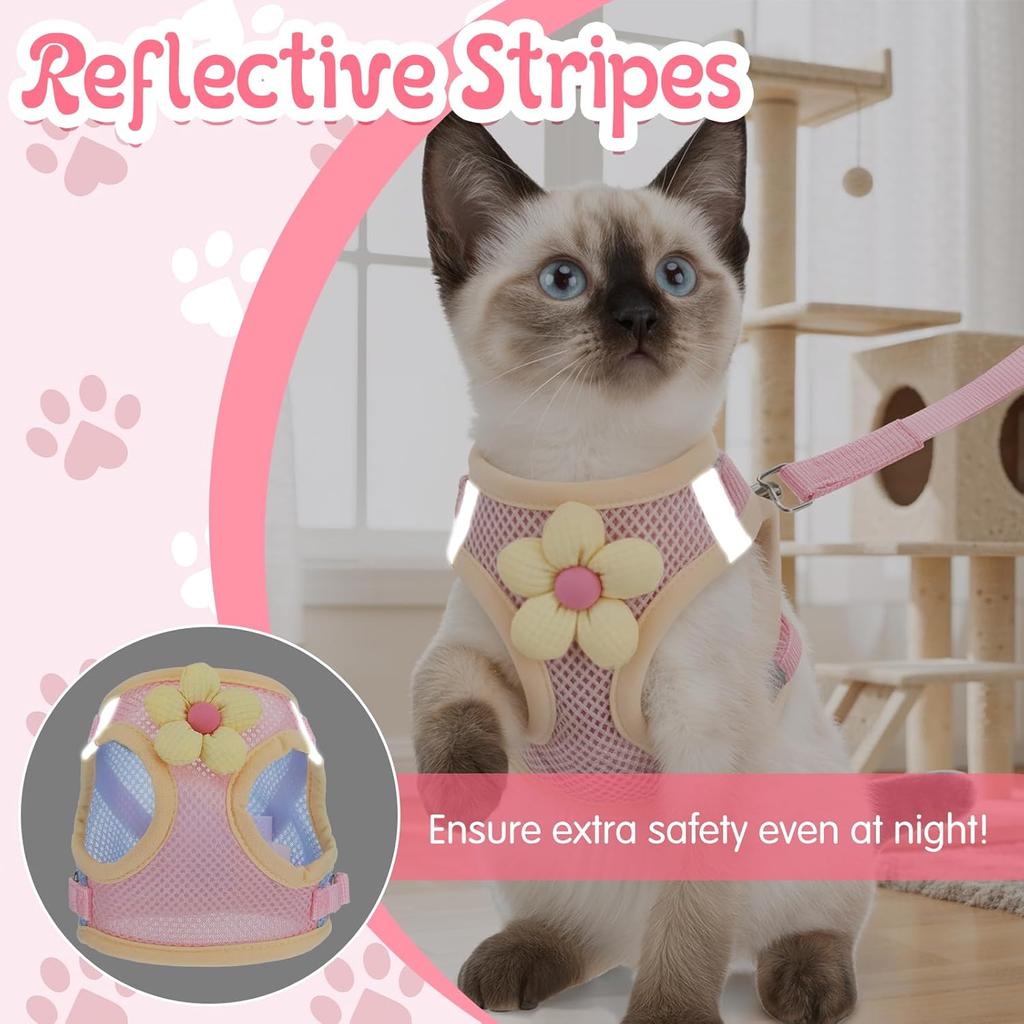 Cat Harness and Leash Set for Walking Escape Proof Adjustable Kitten Harness Breathable Mesh with Reflective Strips Lightweight Pet Vest for Cat