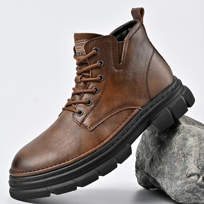 Martin Boots Men's Autumn High-top British Style Men's Casual Leather Shoes Spring and Autumn Non-slip and Wear-resistant High-end Tooling Boots