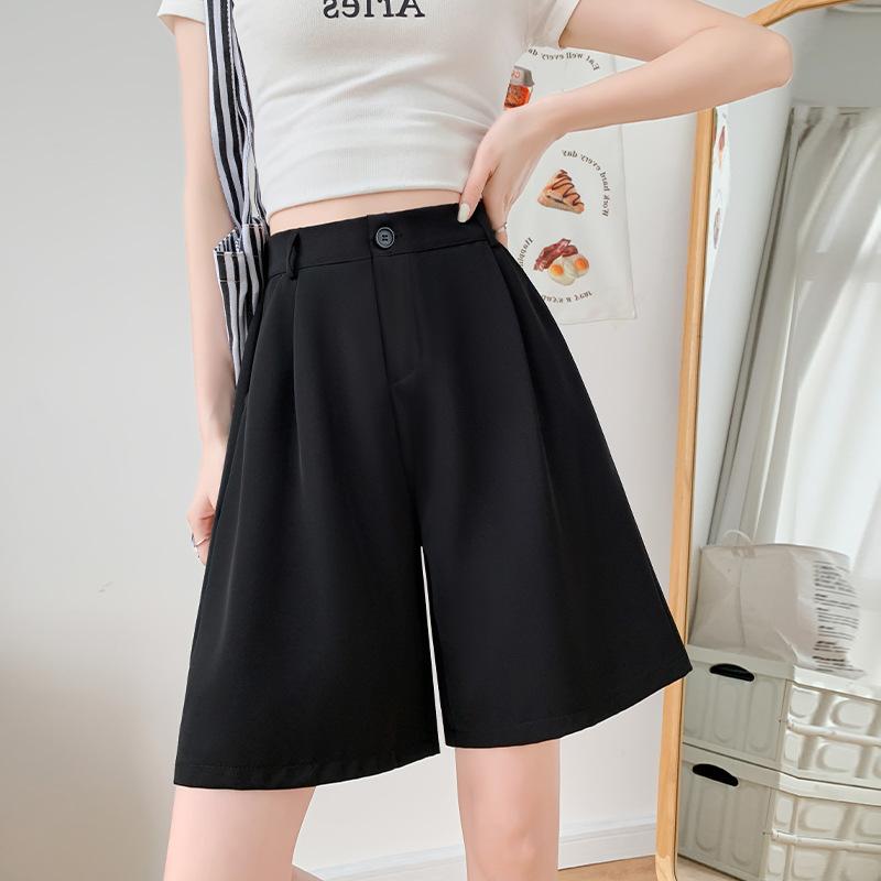 Anzugshorts Damen Elastischer Bund Locker Japanischer Casual-Stil Preppy-Stil Dünn Gerade