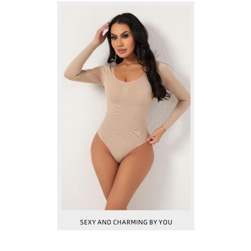 Damen Langarm Nahtloser Bauchkontroll Formgebender Bodysuit Hüfthebend Taillenformende Shapewear