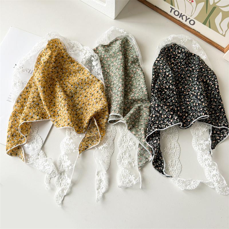 2024 Summer Pastoral Style Lace Floral Fabric Headscarf for Women, Beach Vacation Fresh and Simple Headscarf