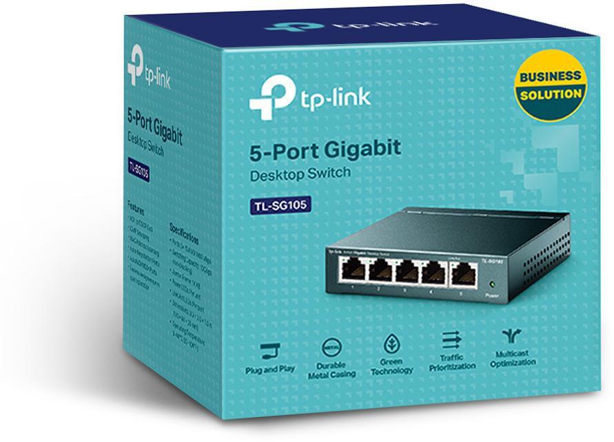 TP-Link TL-SG105 5-Port Gigabit Ethernet Switch, Metal Case, QoS