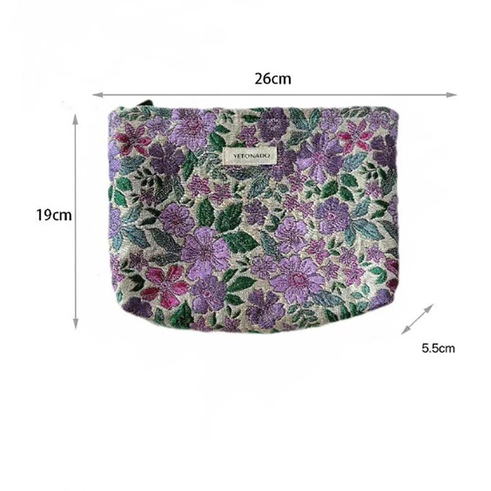 Polyester Canvas Flower Clutch Bag Large Capacity Zipper Closure Cosmetic Storage Pouch Portable Flower Pattern Makeup Bag