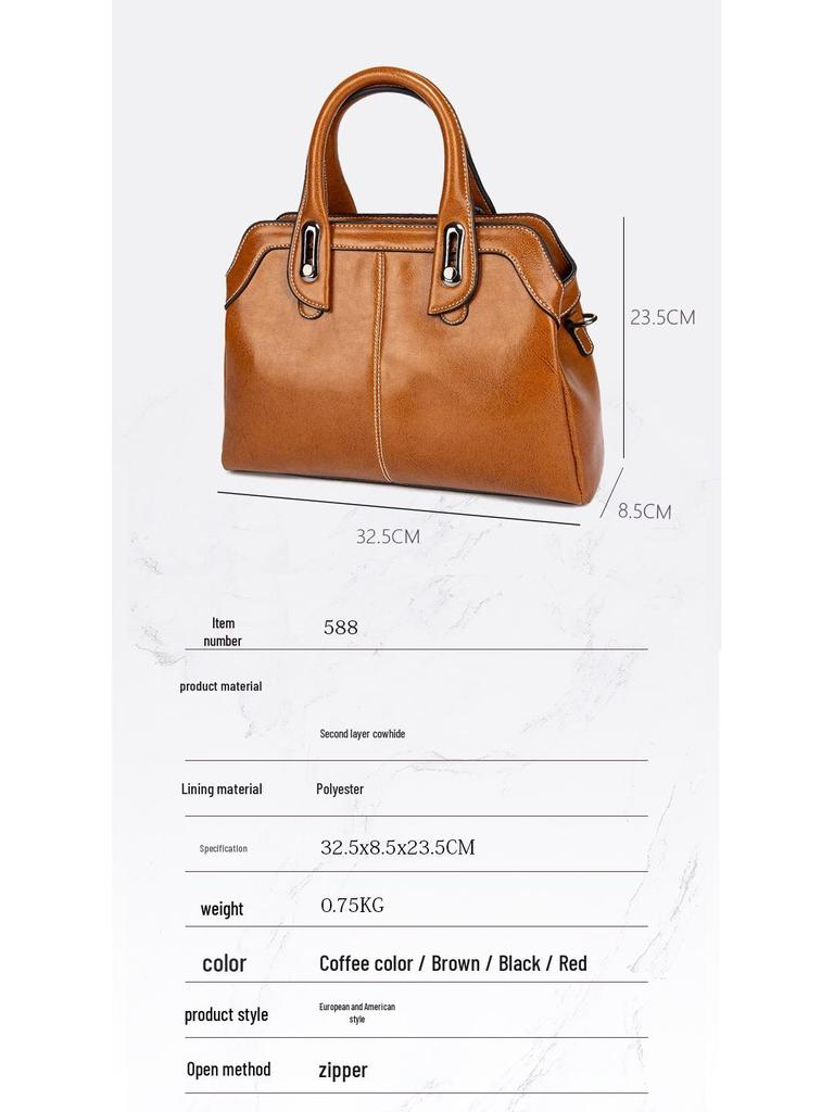 2024 Women's Genuine Leather Shoulder & Crossbody Handbag - Korean Style, Versatile Cowhide