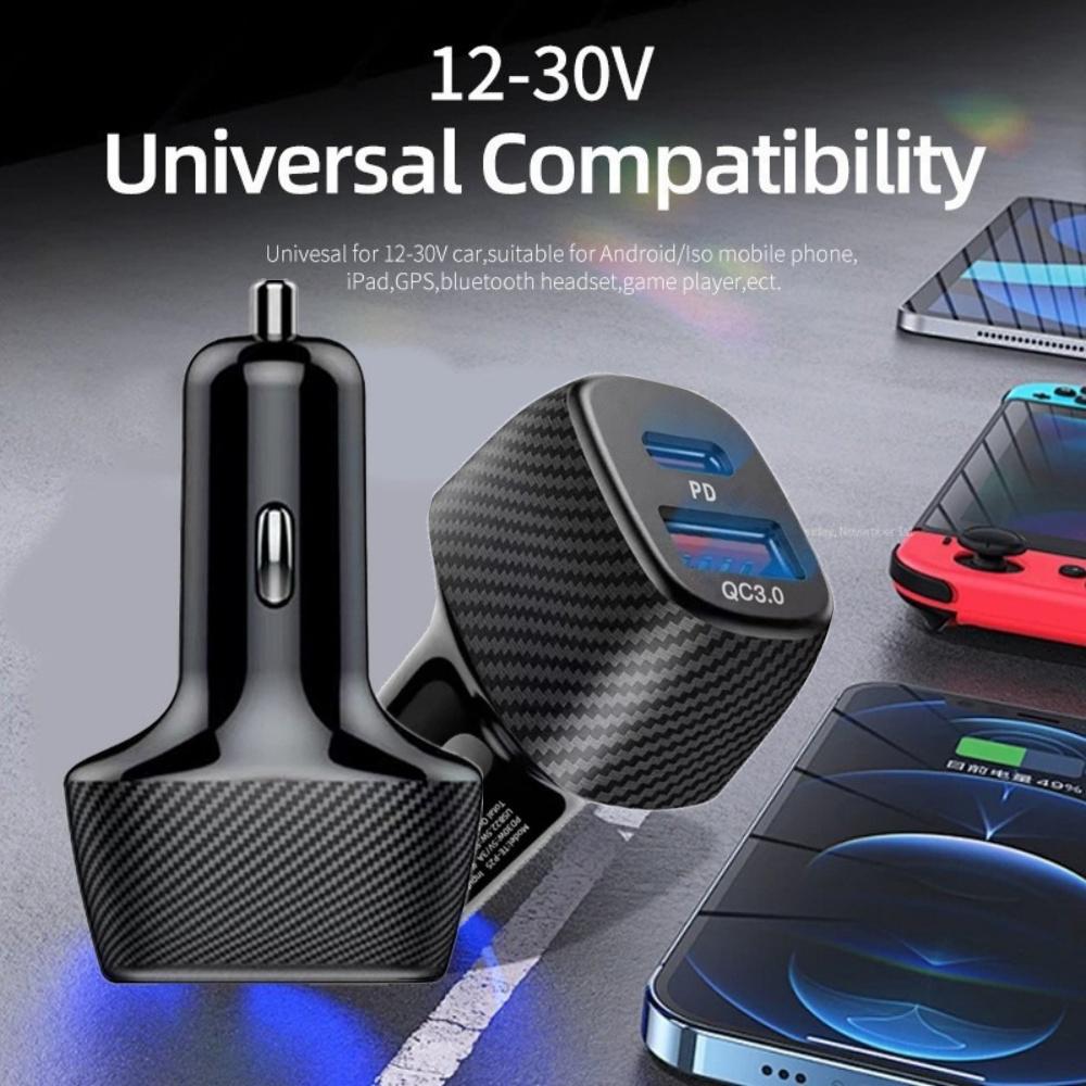 52.5W USB C Car Charger For Xiaomi iPhone 15 Samsung Galaxy S24 Laptops Tabet PD 3.0 Fast Charging USB Type C Car Phone Charger