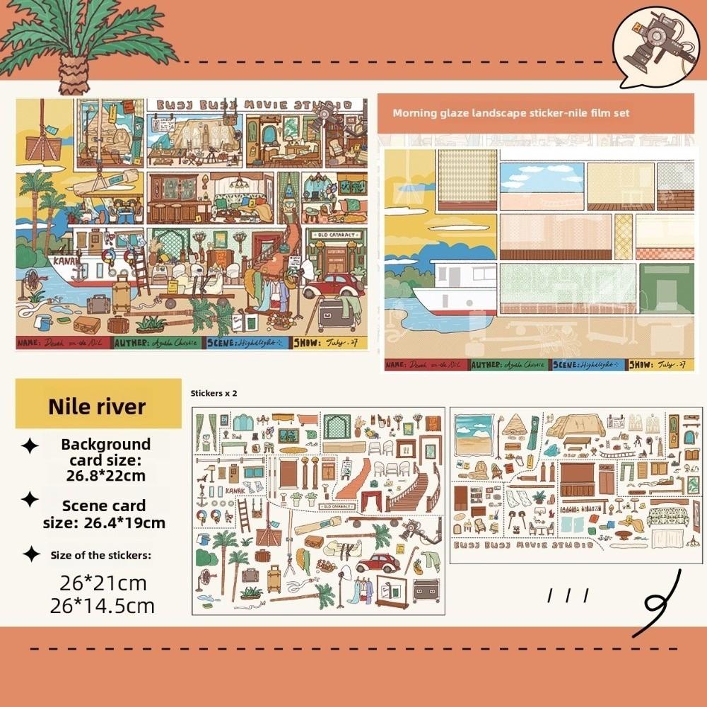 3D DIY Miniature Scene Stickers Street Scene PET Scrapbook Stickers Train Jazz Bar Creative Design Ancient Scenery Stickers