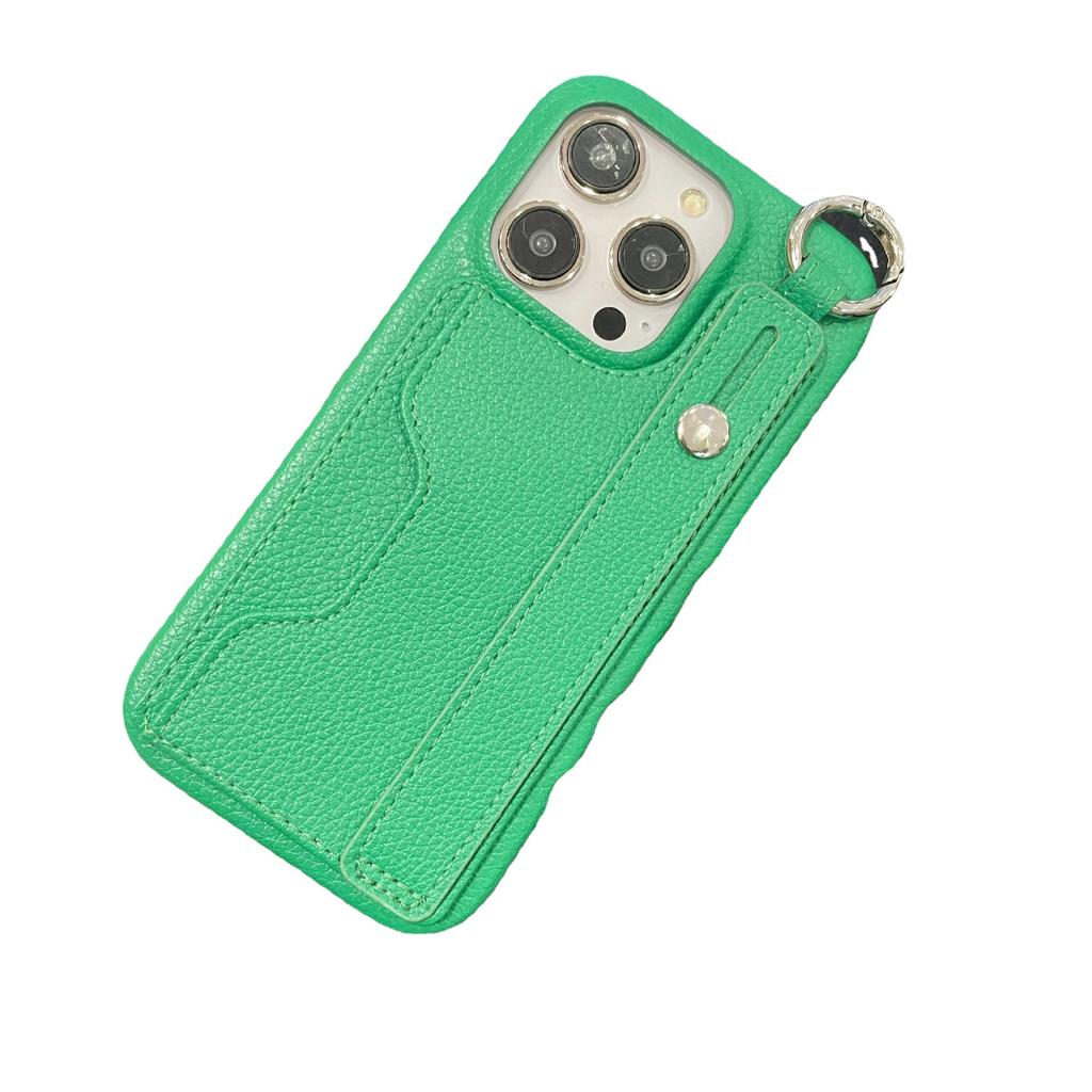Lychee Pattern Card Bag Is Suitable for Apple 14promax Mobile Phone Case Iphone13 Anti-drop 12 Wristband Bracket 11/8p.