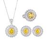 Jewelry Style Retro Imitation Yellow Diamond Square Luxury Inlaid Pendant Earrings Ring Jewelry Set