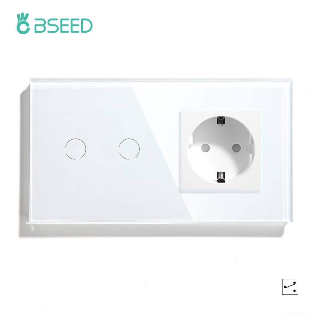 BSEED 1/2/3-fach Touch-Lichtschalter 1/2/3-Wege für Treppenflure plus Steckdose USB-C-Anschlüsse EU-Standard Glaspanel