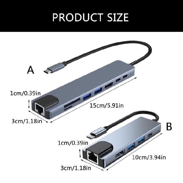 Aluminum 5/8 in 1 Type C Hubs with USB A USB C 4K Video Output and Fast Data Transfer for Work and Play