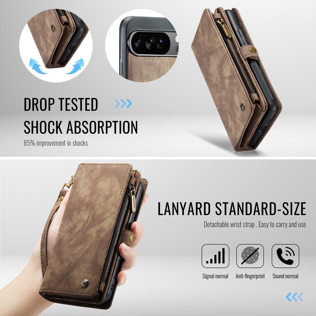 Detachable Magnetic Leather Phone Case for Google Pixel 10 Pro XL Pixel9 9A Wireless Charging Card Slot Wallet Hand Strap Cover