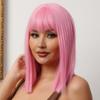 Short Bob Pink Cosplay Wig with Bangs Synthetic Straight Wigs for Women 16" Wig Hair Natural Stylish Suitable for Costume Wigs