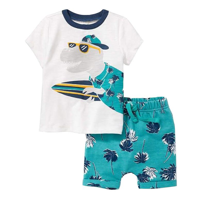

Summer new children s short-sleeved two-piece set boys knitted cotton set, cartoon printed children s set 7Y(125cm）