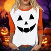 Women's Casual Halloween Print Three Quarter Sleeve Round Neck Top Lightweight Soft Fabric Comfortable Fit Seasonal Shirt