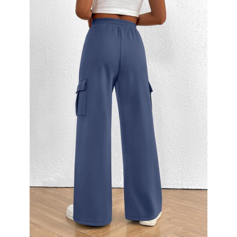 2025 Fashion Loose Casual Wide-leg Women Long Pants Drawstring Solid Color Pockets Sweatpants Office Autumn Wintercasual Jogging Pants Simple Trousers