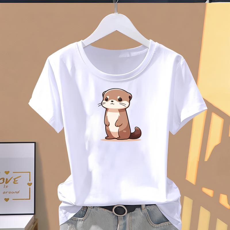 Trendiges T-Shirt mit kurzen Ärmeln und süßen Designs, perfekt für die tägliche Sommermode von Frauen.