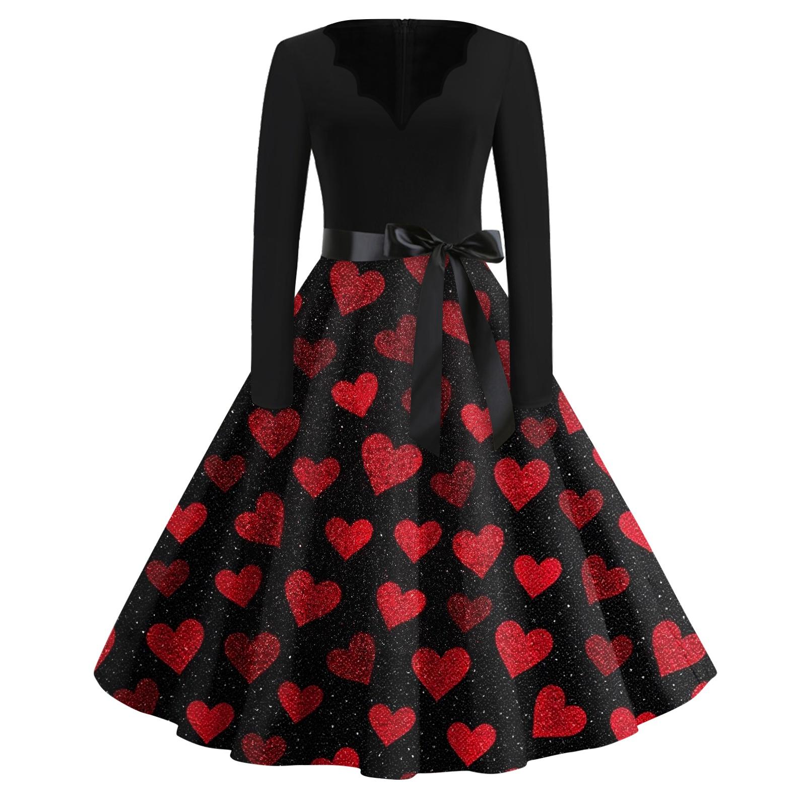 

Print Flare Dress For Women Long Sleeve Dress Hollow Party Casual Dresses XL червоний