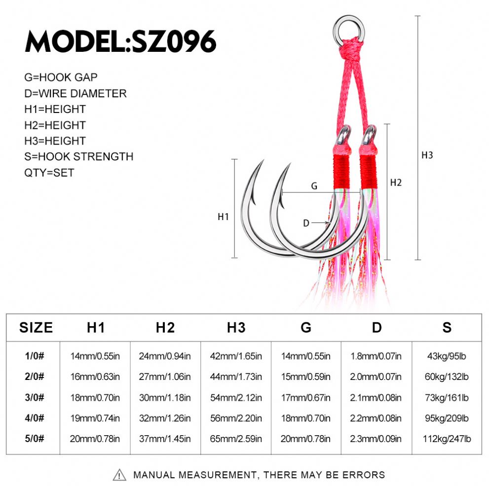Fishing Hook 1/0 2/0 3/0 4/0 5/0# Saltwater Jig Hook Two Single Barbed Trolling Fishing Jig Fishing Hook