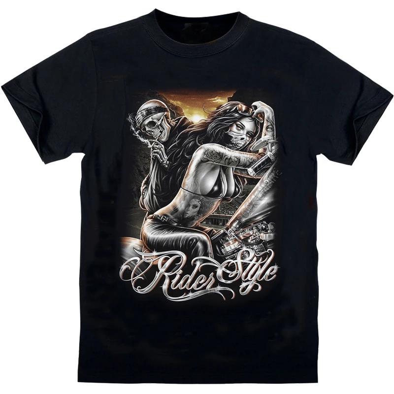 

Cotton Printed T-shirt Skull Locomotive Sexy Beauty Printed Large Men s T Shirt 4XL