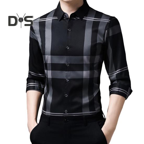 

Мужская клетчатая деловая рубашка, удобная стильная тонкая стильная верхняя одежда для путешествий, мужские рубашки на весну и осень XL серый