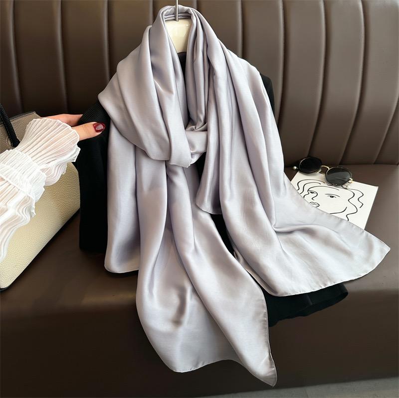 Plain Solid Basic Design 100% Silk Feeling Scarf for Women 180x90cm Shawl Wrap Luxury Female Hijab Headband Foulard Beach Stoles