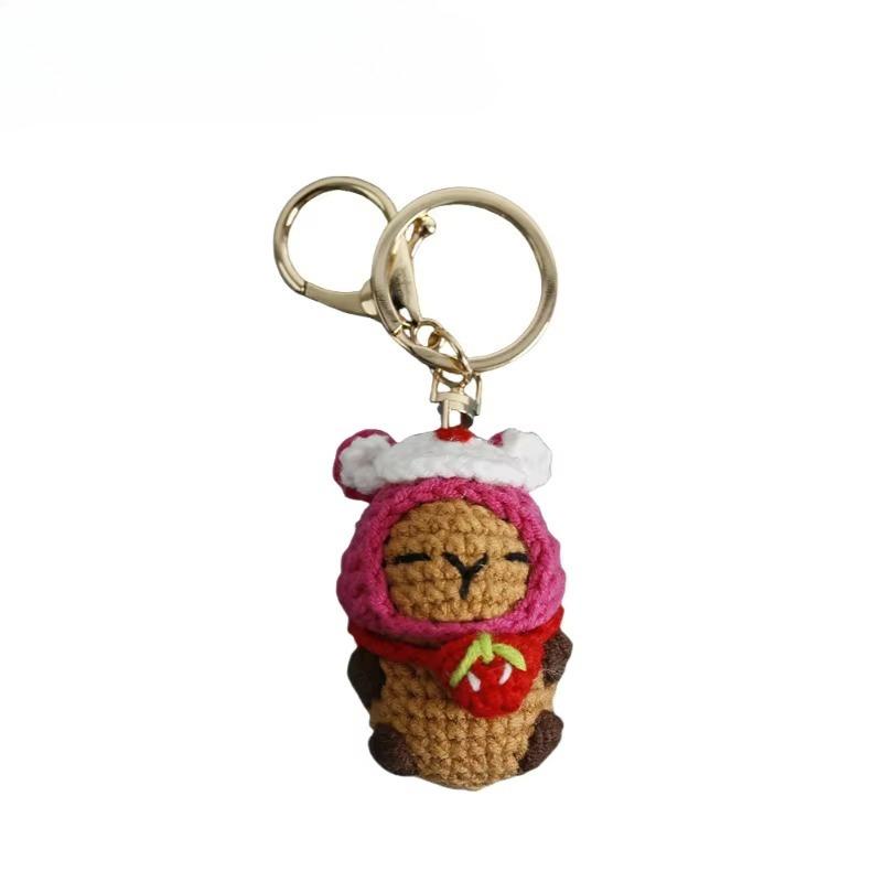 Hand Woven Cross Dressing Capybara Doll Yarn Crochet Capibala Keychain Mini Bag Car Keychain Handmade Pendant Ornament