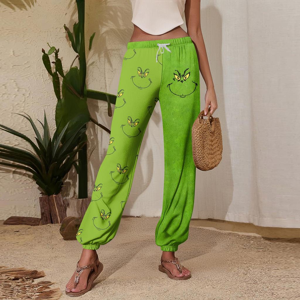 Women's Casual Fashion Christmas Print Sweatpants With Drawstring Waistband And Cuffed Legs