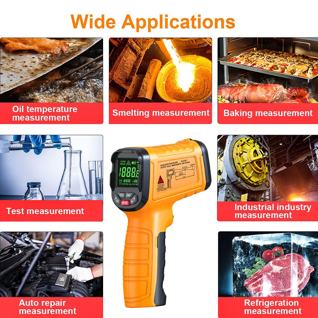 DT1000 DT1600 Infrared Thermometer Professional 13 Laser Points Non Contact Digital Pyrometer IR Temperature Gun High Temp Alarm