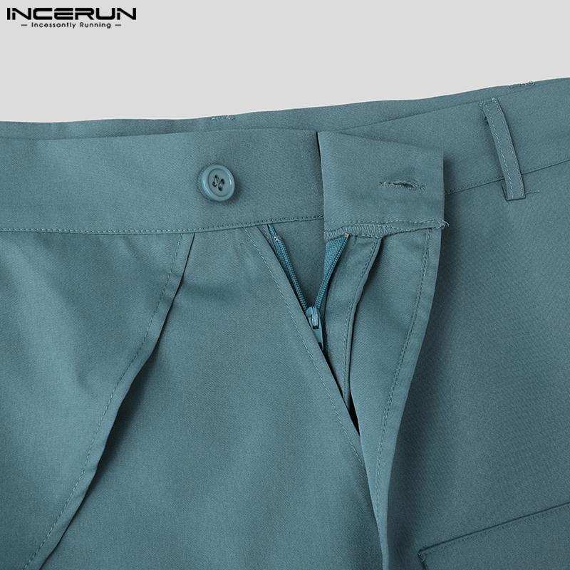 INCERUN Pánské zavinovací kalhoty s vysokým pasem, patchworkovým potiskem a ležérním rovným střihem na zip