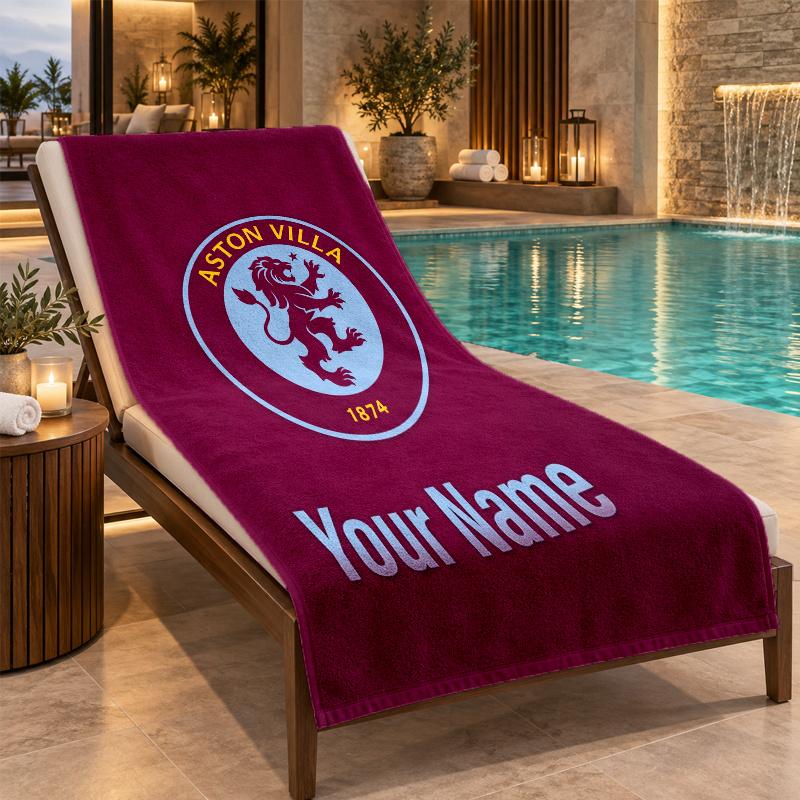 Niestandardowy Ręcznik Plażowy Aston Villa z Personalizowanym Tekstem Miękki Ręcznik Pływanie Podróż Kąpiel Prezent